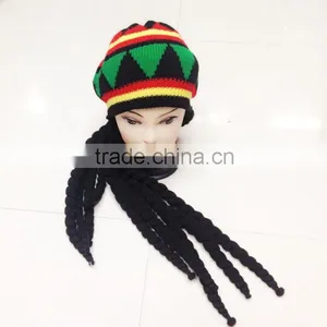 Hot Jamaica Reggae Stylish Knitted Earflap Hat Jamaica Knitted Rasta Hat With Dreadlocks Bob Marley Hair Fancy Hat thumbnail-1