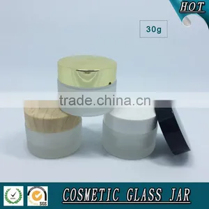 30ML Frosted Glass Cream Jar With Wooden Plastic Caps thumbnail-1