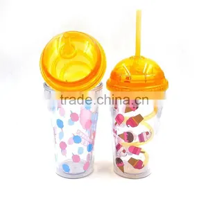 450ML Plastic Cup With Straw,Double Wall Reusable Plastic Cup With Lid thumbnail-5