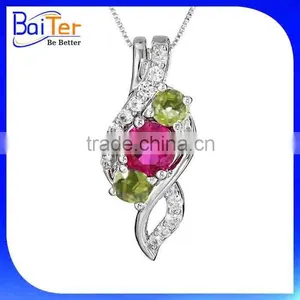 Fashion Rhodium Plated Big Stone Custom Necklace Pendant Design/Color AAA Cubic Zircon Paved 925 Sterling Silver CZ Pendant thumbnail-1