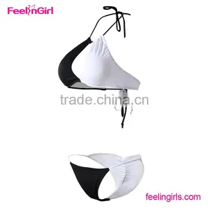 Womens Vintage White and Black Crisscross Bikini Set Swimsuit Swimwear thumbnail-2