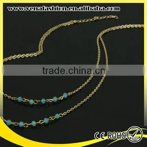 Blue Crystal Beads Simple Sexy Gold Plated Necklace thumbnail-4