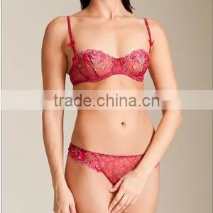 High Quality Lace Lingerie, Embroidered Lace Bra and Panty Set thumbnail-1