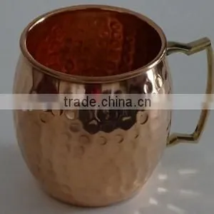 Mule Copper Barrel Mug 16 Oz. - Pure Hammered Solid Copper Barrel Mug, Handmade With Solid Brass Handle. NO Inner Lining and Tar thumbnail-2