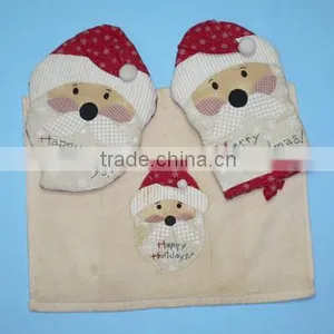 3 Pcs Silk Screen Print Cotton Kitchen Towel Set Oven Mitten Set thumbnail-1