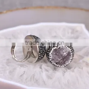 Wholesale Druzy Quartz Ring Natural Druzy Agate Stone Zircon Paved Gemstones thumbnail-1