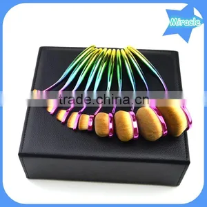 2016 Hot 10pcs Rainbow Color Privalte Label Oval Multi-purpose Makeup Brush With Make up Brush Box thumbnail-5