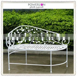 Cream White Decorative Garden Metal Bed Bench thumbnail-1