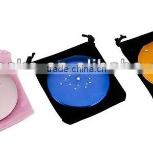 Folding Round Shape Bling Rhinestone Makeup Mirror With Pouch thumbnail-1