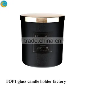 Matte Black White Glass Candle Holder With Wooden Lid thumbnail-2