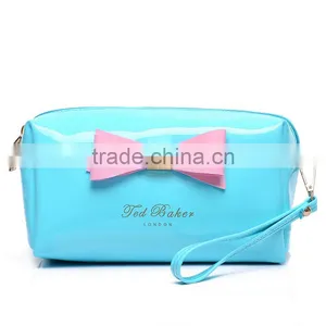 Colorful Ladies pu Cosmetic Bags Big Canvas Comestic Pouch With Bow and Metal Logo thumbnail-1