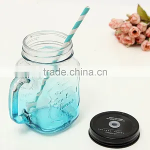 Drinking Glasd Mason Jar With Handle Lid Straw Party Mug Glass Cup thumbnail-5