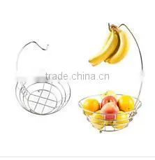 Home Fruit Holder Basket Kitchen Storage Bowl Banana Hanger Metal Stand Chrome thumbnail-1