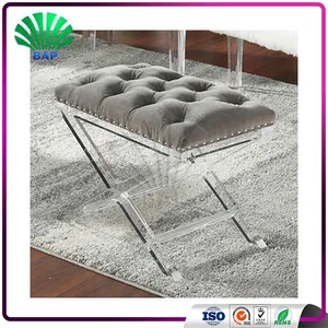 Luxury Home Furniture Acrylic Colored Cushion Stool Living Room Lucite Stool With Clear X-Shape Stool Legs thumbnail-3