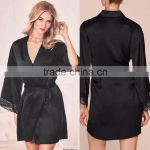 Wholesale Custom Made in China High Quality Women Fashion Stain Dressing Gown Sleepwear Silk Dressing Gown thumbnail-1