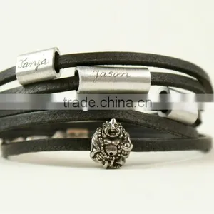 Personalized Engraved Leather Bracelet, Wrapped Leather Bracelet, Name/logo Stamped Multi Strand Bracelet,buddha Charm Bracelet thumbnail-1