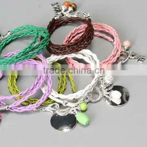 Triple Leather Wrap Bracelet, Braided Leather Bracelet, Leather Wrap Bracelet With Charm Dangles thumbnail-1