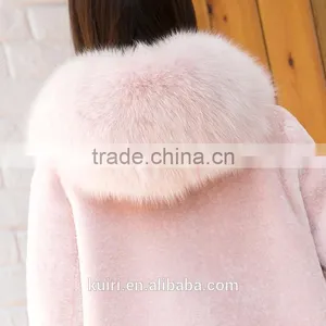 Winter Women's Long Natural Real Wool Sheep Shearling Coat Plus Size Jacket With Hood Genuine Fox Fur Pockets thumbnail-6