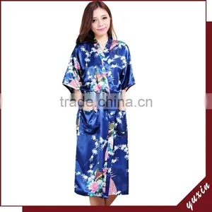 Wholesales Silk Peacock Women Silk Kimono Long Robe WR018 thumbnail-2