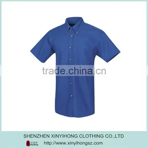 Navy Blue 100 Percent Cotton Short Sleeve Fashion Plain Shirts For Men thumbnail-1