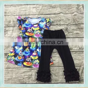 Knitting Cotton Summer Tops for Baby Girls Kids 2017 Clothing Sets Cup Mouse Print Boutique Outfit thumbnail-2