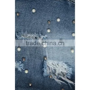 China Apparel Factory Elastic Ribbon Waistband Kids Printed Shorts Jeans With Hole thumbnail-6