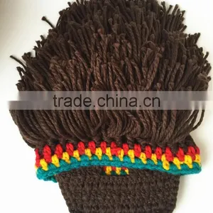 Hot Sell Mens Barbarian Knit Crochet Hat Wig Mustache Cap Beard Mask Hat Detachable Beard thumbnail-4