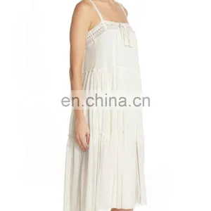 C81 Crocheted Neckline Tiered Flowy Cover-Up Beach Dresses thumbnail-2