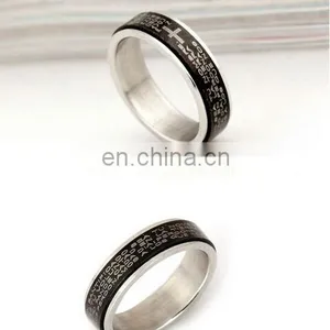 HOT Unisex Titanium Stainless Steel Bible Lord's Prayer Cross Band Ring thumbnail-6