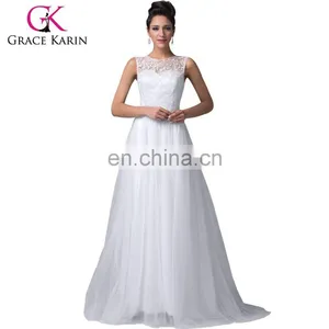 Grace Karin Elegant Sleeveless Off Shoulder Lace Prom Dresses White Floor Length Prom Dresses CL6108-3 thumbnail-1
