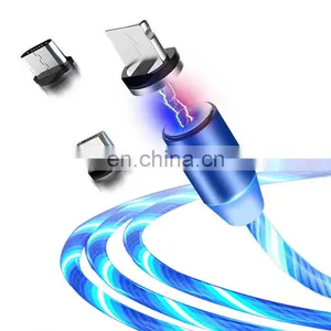 2020 New Product Hot Wholesale LED Flowing Light Magnetic Charging Cable Cellphone Fast Micro USB Cable Charger Data Cable Line thumbnail-1