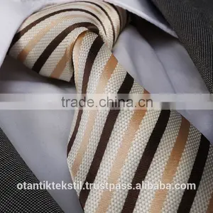 Cream Striped, Production, Silk Tie, Necktie, Neck Tie, Corbata, Gravate, Krawatte, Cravatta, Fashion Tie thumbnail-1