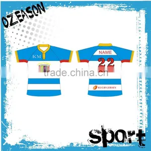 Wholesale Sublimated White Blue Striped Rugby Jersey thumbnail-1