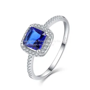 925 Sterling Silver Square Sapphire Zircon Rings Women's Zircon Rings thumbnail-1