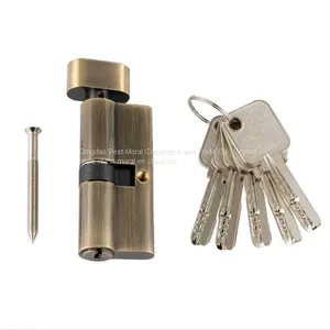 Antique Brass Color Oval Shaped Thumbturn Single Open Euro Profile Brass Lock Cylinder thumbnail-5