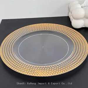 Wholesale Reusable 13 Inch Clear Acrylic Gold Beaded Charger Plates For Wedding Dinner thumbnail-1