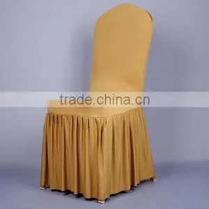 High Quality Gold Pleated Spandex Chair Cover for Banquet Decoration thumbnail-1