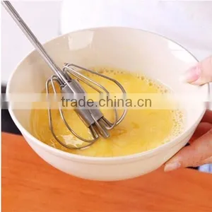 Stainless Steel Wire Manual Whisk Rotary Egg Beater Hand Push Egg Mixer Kitchen Gadgets Cooking Tools thumbnail-3