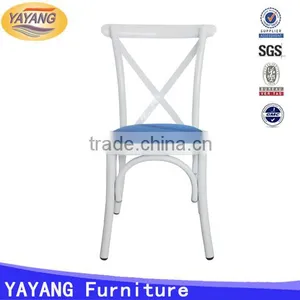 Popular Metal Iron PU Leather Seat Straw Cross Back Chair Stacking in Dining Chairs thumbnail-3