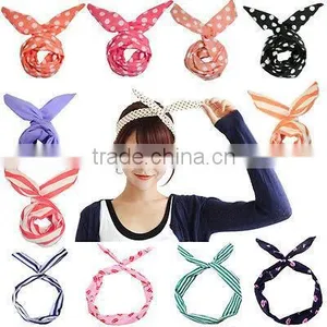 HOT 1 PC Lovely Kids Girls Lady Bow Headwear Hair Bands Hoop Rabbit Ear Wrapped Headband Party Wire Scarf Hair Accessories thumbnail-1