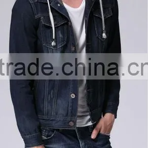Denim Jacket Shop Fashion Plain Zipper Men's Denim Jacket With Fleece Hoody thumbnail-1