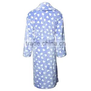 Wholesale Light Blue Winter Warm 100% Polyester Women Printed Coral Fleece Thick Sleep Robe thumbnail-2