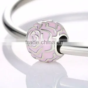 European Charm Bracelets Pink Rose Charm 925 Silver Jewelry thumbnail-1