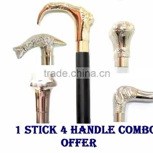 NAUTICAL BRASS BEST OFFER WALKING STICK WITH 4 HANDLE Wk1176 thumbnail-1