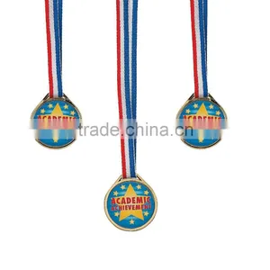 Custom Design Reward Souvenir Award Cheap Plastic Gold Academic Achievement Medals With Nylon Ribbon Necklace thumbnail-1