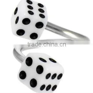 White DICE Spiral Twister Belly Ring thumbnail-1