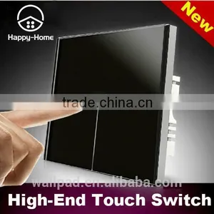 Hot Selling Wallpad C1 Black LED Backlight UK Crystal Glass 110~250V 1 Gang 2 Way 3 Way Touch Light Control Wall Switch thumbnail-1
