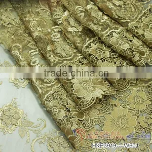 High End Fashion Dress Border Lace 3D Applique Metallic Gold Lace Fabric thumbnail-1