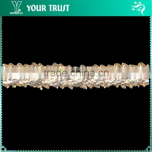Clear Rhinestone Cup Gold Gold Chain Gold Metallic Thread White MeshTrimming thumbnail-5
