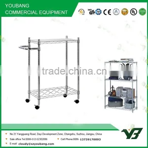 2015 Hot Sell NSF 60KGS Light Duty 3 Layer Restaurant Chrome Wire Push Trolley With Wheels (YB-WS005) thumbnail-1